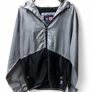 🖤✨ PHAT FARM Metallic Silver Black Hooded Windbreaker Jacket Full Zip L ✨🖤